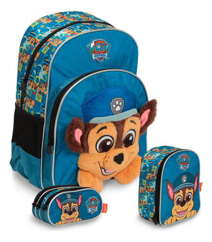 Kit Mochila Escolar Masculina Patrulha Canina Reforçada