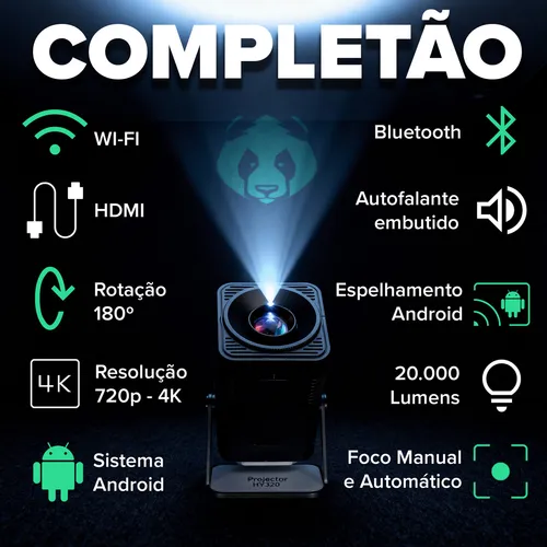 Projetor Hy320 Several Smart Tv Android Wifi6 390 Ansi Lumens Full Hd 4k Mini Projetor Portátil Preto Com Controle Remoto Cinema Em Casa Several Importados Preto 127/220v