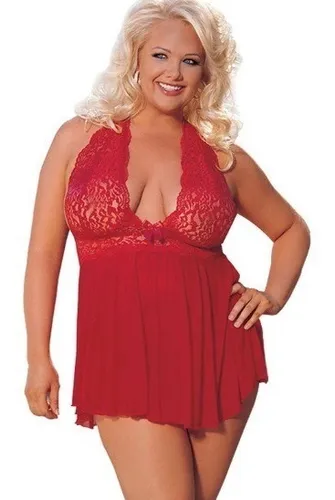 comprar Lenceria Babydoll Encaje Con Tanga Talla 3xl Rojo