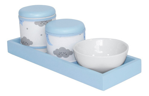 Kit Higiene Porcelanas Moderno Chuva Amor Benção Nuvem Azul