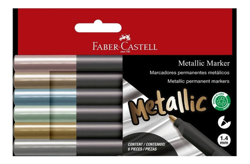 Marcador Metalico Permanente Faber Castell 6 Colores