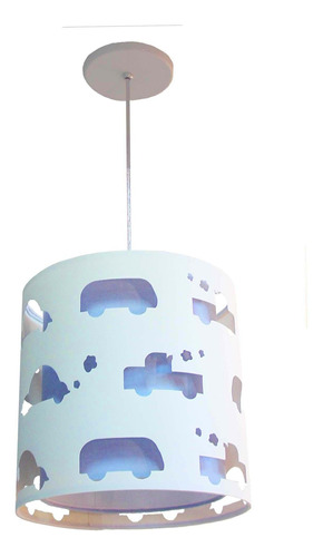 Lustre Infantil Pendente Recorte Carrinhos  25x25 Azul Bebê