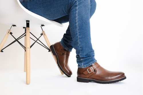 Zapato Tipo Botín Ultraligero De Cuero Con Hebilla De Hombre