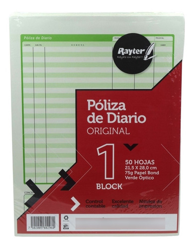 Block Poliza Diario Tamaño Carta Rayter 50 Hojas 5 Piezas
