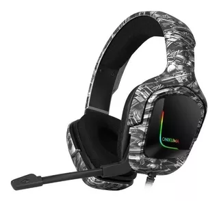 Audífonos Gamer Onikuma K20 Camuflaje Gris Con Luz Rgb Led