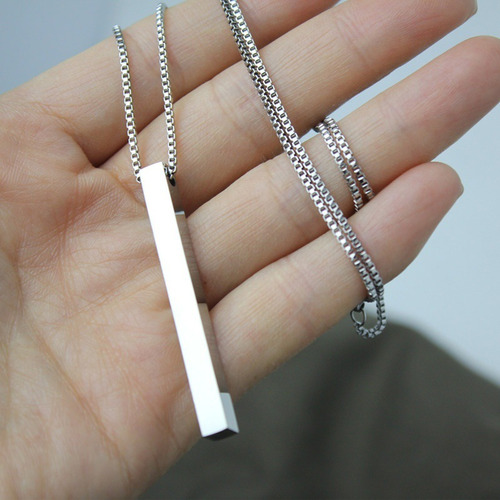 Collar Largo Rectangular De Acero Inoxidable