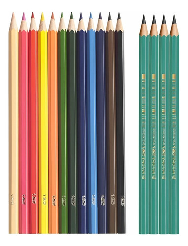 Lapis De Cor 12 Cores Bic + Brinde 4 Lápis Hb Bic Evolution