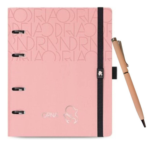 Caderno Argolado Orna E Caneta Rosa- Ultra Slim - Moderna