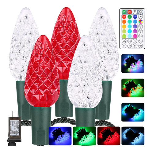 Luz Navidad 100 Foco Led C6 Color Rojo Verde Azul 33 Pie