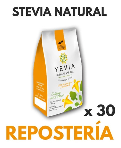 Stevia Natural Yevia Polvo Repostería 50g Pack 30 Unidades