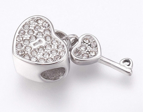 Lindo Charm De Candado Corazón Y Llave Con Brillantes