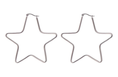 Stainless Steel Wired Star Large Hoop Earrings Women Silver