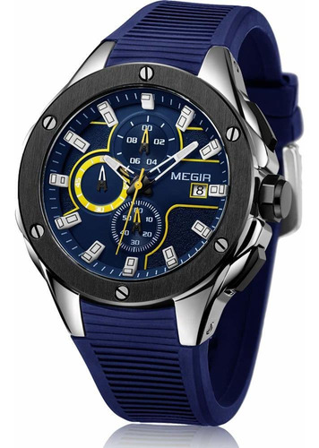 Reloj Hombre Megir Me-2053-bul Cuarzo Pulso Azul En Silicona