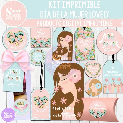 Kit Imprimible Día De La Mujer Lovely Tags Etiquetas Sticker