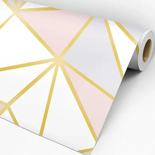 Papel De Parede Adesivo Geométrico Triangulos Rose Gold 10m