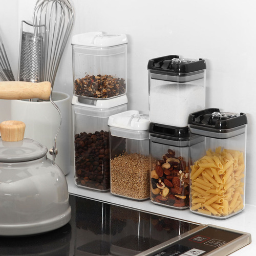 4 Potes Porta Mantimento Hermético Trava Transparente 800 Ml