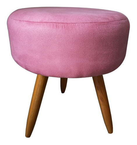 Puff Sala Redondo Lavínia Suede Rosê Pés Madeira