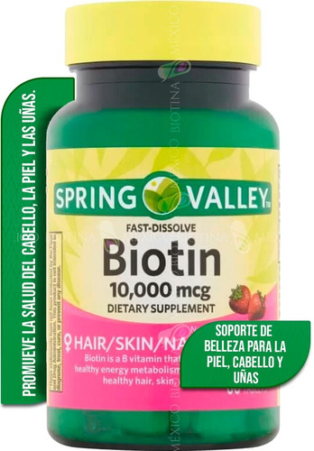 Spring Valley Biotina 10,000 Sabor Fresa Mcg 60 Tabletas 