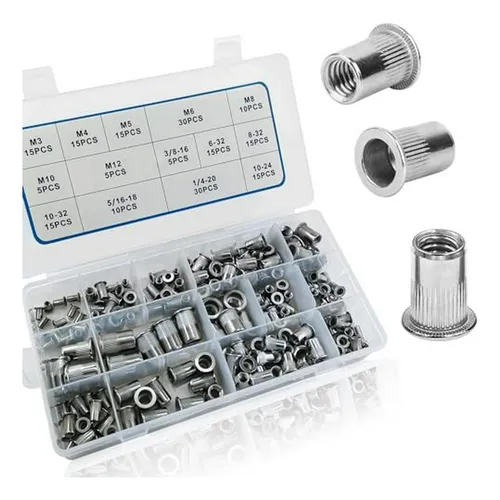 Kit De Tuercas Remachables Akktol 200-piezas De Acero Inoxid