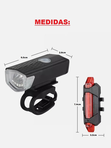 Imagen 2 de 10 de Set Luces Bicicleta Delantera Trasera Recargable Impermeable