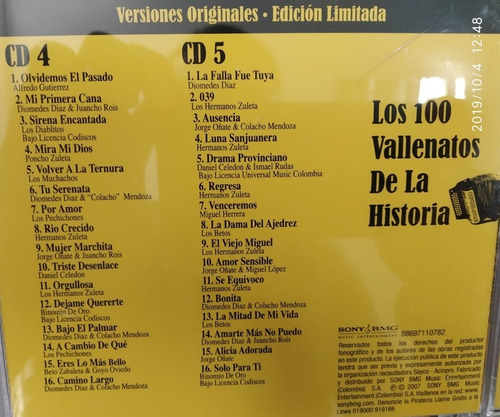Kit De 6 Cds Originales: Los 100 Vallenatos De La Historia. (Usado)