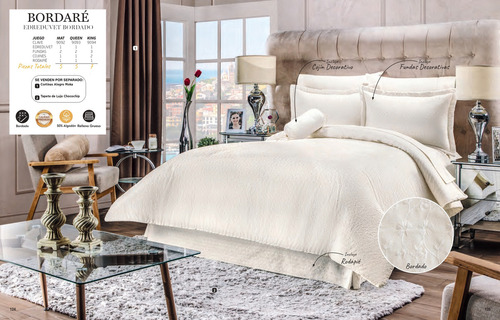 Jgo. Edreduvet Queen Size Bordado Bordare Intima Hogar Color Beige Diseño De La Tela Liso