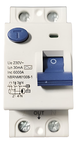 Interruptor Dr Bipolar Fuga Diferencial Residual 2p 25a 30ma