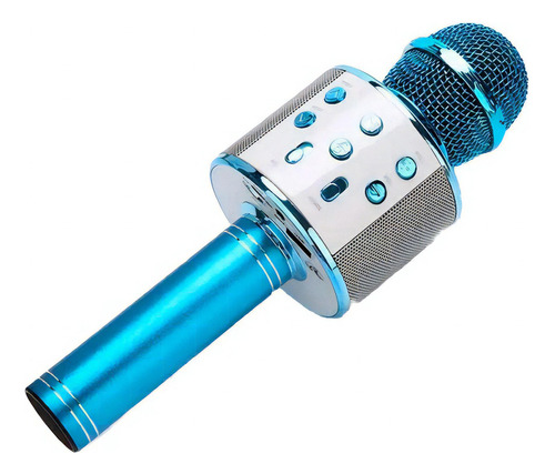 Microfone Sem Fio Bluetooth Usb Tf Karaokê Youtuber Reporter Cor Azul