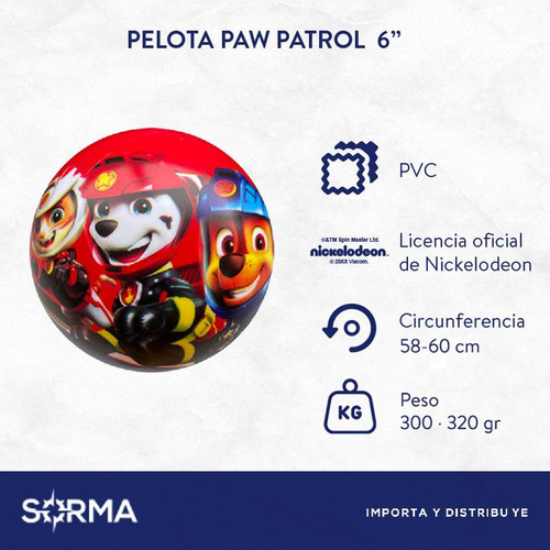 Pelota Goma Paw Patrol Licencia Oficial Sorma 10160