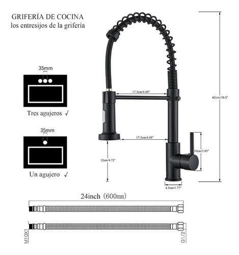 Mezclador Monomando Para Fregadero Negro Mate