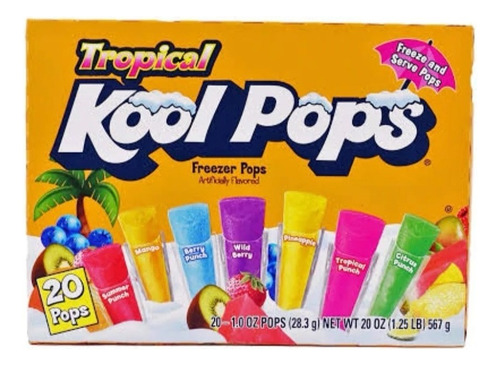 Kool Pops Congeladas 8 Sabores Frutas Tropicales 20 Pzs