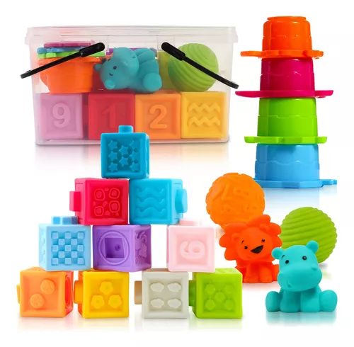 Paquete de 12 juguetes sensoriales, 9 bolas sensoriales para bebés, 3  amigos de animales, juguetes de dentición para bebés, juguetes de baño para