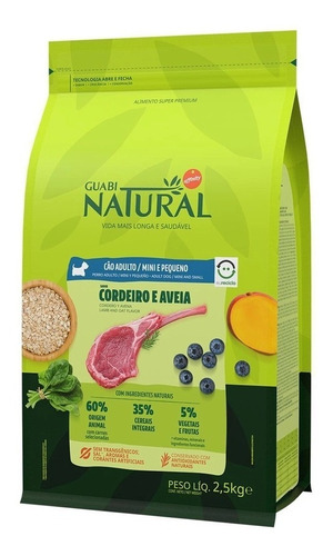 Racao Guabi Natural Caes Mini Pequeno Cordeiro E Aveia 2,5kg