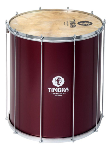 Surdo Samba 20x60 Cm Com Aro Cromado E Pele Animal Timbra