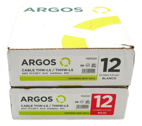 2 Rollos Cable Cobre Thw-ls Cal 12 (rojo-blanco) 100m Argos