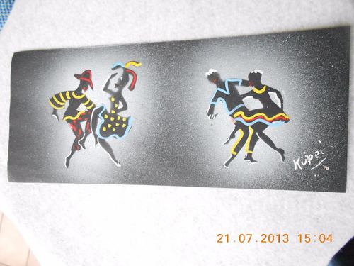 Antigua Pintura Dibujo Bailarines Papel Cartulina Firmado