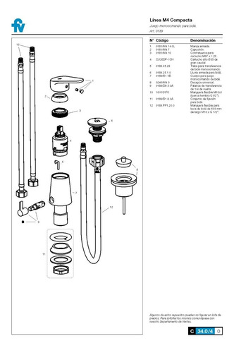 Imagen 5 de 8 de Griferia Fv Monocomando Bide Bidet Compacta 0189/m4 Cromo