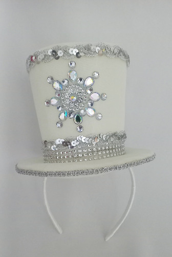 Vincha Mini Galera Blanca Con Piedras Cotillón Blanco
