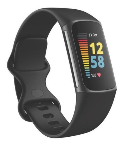 Imagen 2 de 4 de Smartband Fitbit Charge 5 caja de aluminio anodizado y acero inoxidable quirúrgico negra grafito, malla negra de silicona FB421