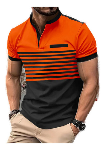 Camisa Casual De Manga Corta A Rayas Con Cuello En V Y Boton