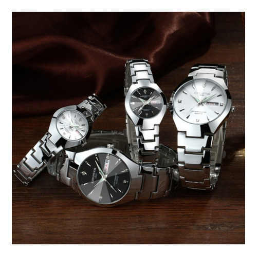 Relojes Kingnuos Con Calendario Luminoso Para Pareja, 2 Unid Color Del Fondo Silver White