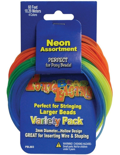 Pepperell Pony Bead Cordon Variedad 60 Pie Color Neon