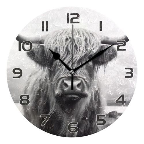 Qilmy Reloj De Vaca Reloj De Pared Redondo Silencioso Reloj 