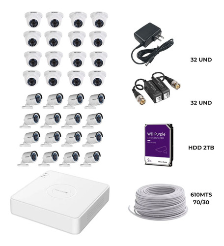 Kit Seguridad Hikvision 32 Camaras Dvr 1080p Full Hd