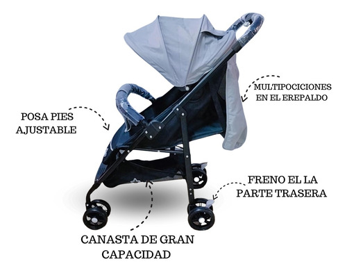 Carriola Con Porta Bebé Para Automóvil Gris Negro