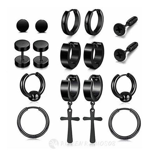 Imagen 1 de 9 de Pack 8 Pares Aretes Hombre Con Piercing, Arracadas Hombre