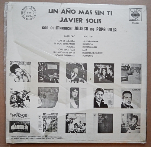 Javier Solís Un Año Mas Sin Ti. Vinilo. Disco (Usado)