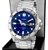 Comprar Relógio analógico submersível masculino de aço inoxidável Casio Mtp-VD01d com fundo azul de malha sem números