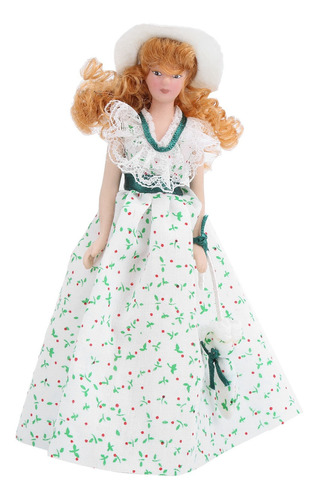 Muñeca De Porcelana En Miniatura 1:12, Vestido Verde, Muñeca