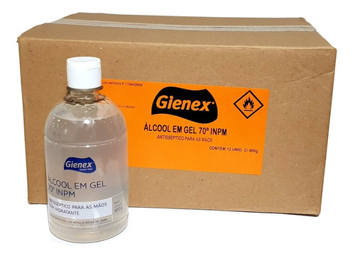 Álcool Em Gel 70 Inpm Gienex 400g Anvisa Caixa C/12 Unidades